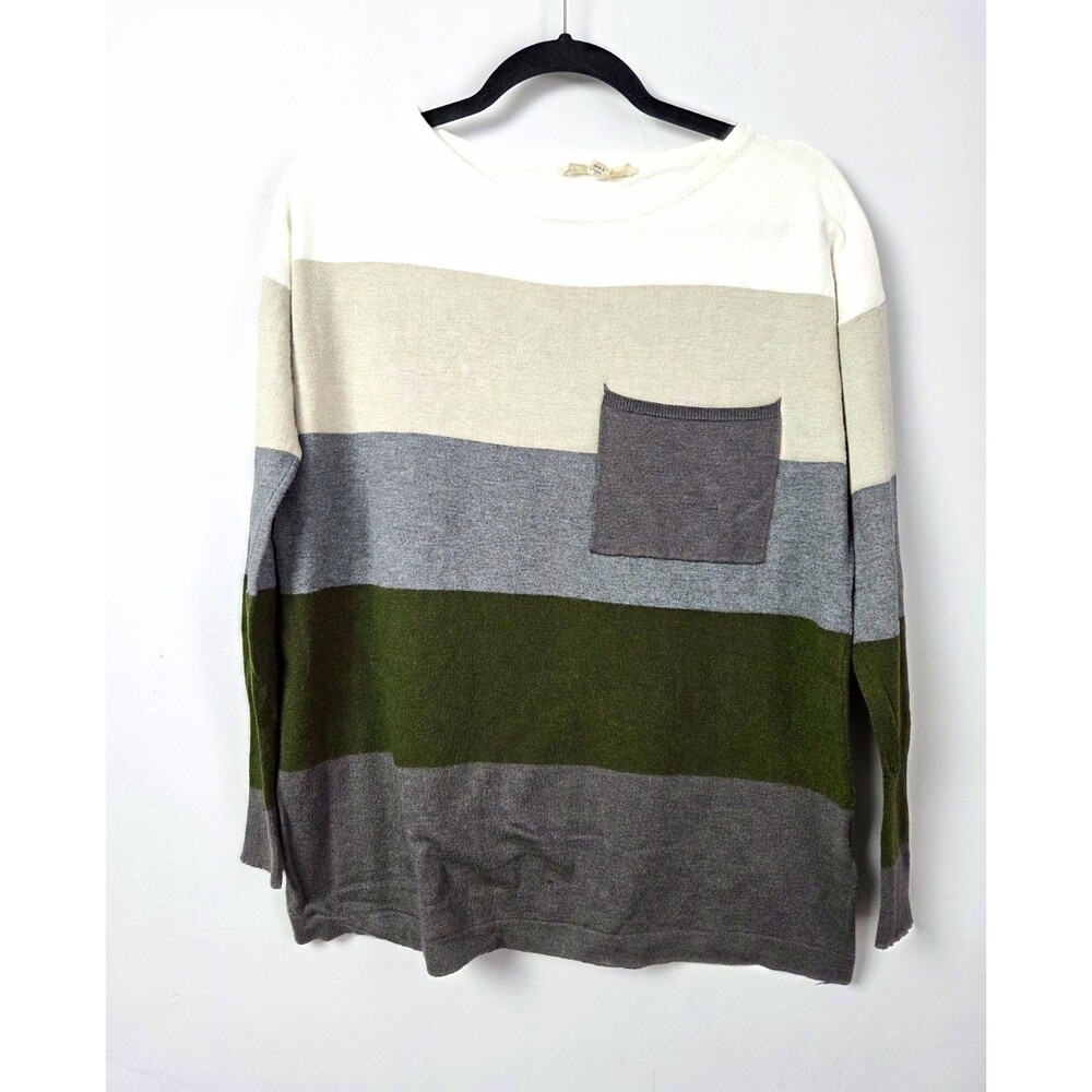 Lovestitch Striped Colorblock Knit Crewneck Pullover Sweater Chest Pocket S